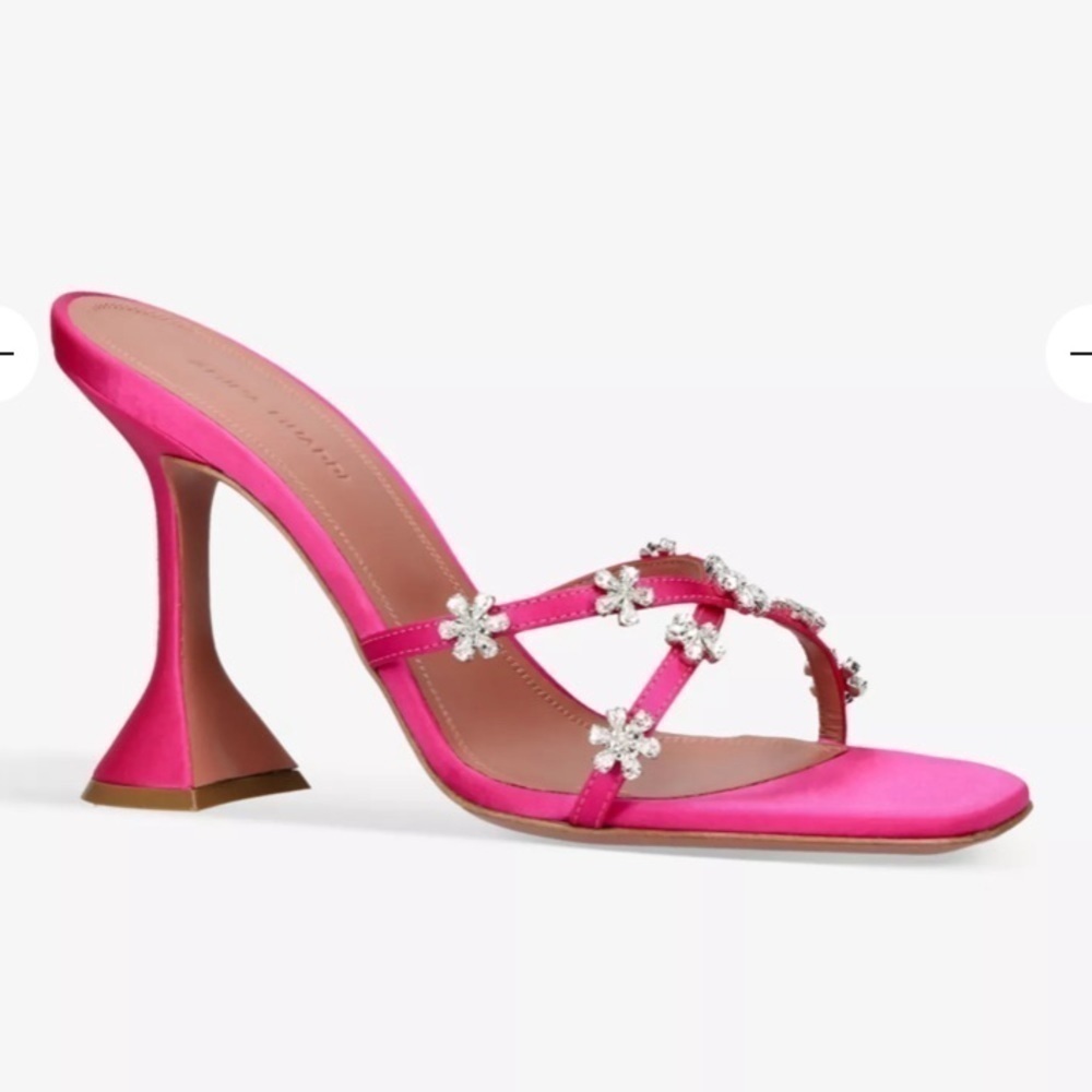 Amina Muaddi Lily Slipper 95 Crystal Embellished Satin Heels Size 37.5eu